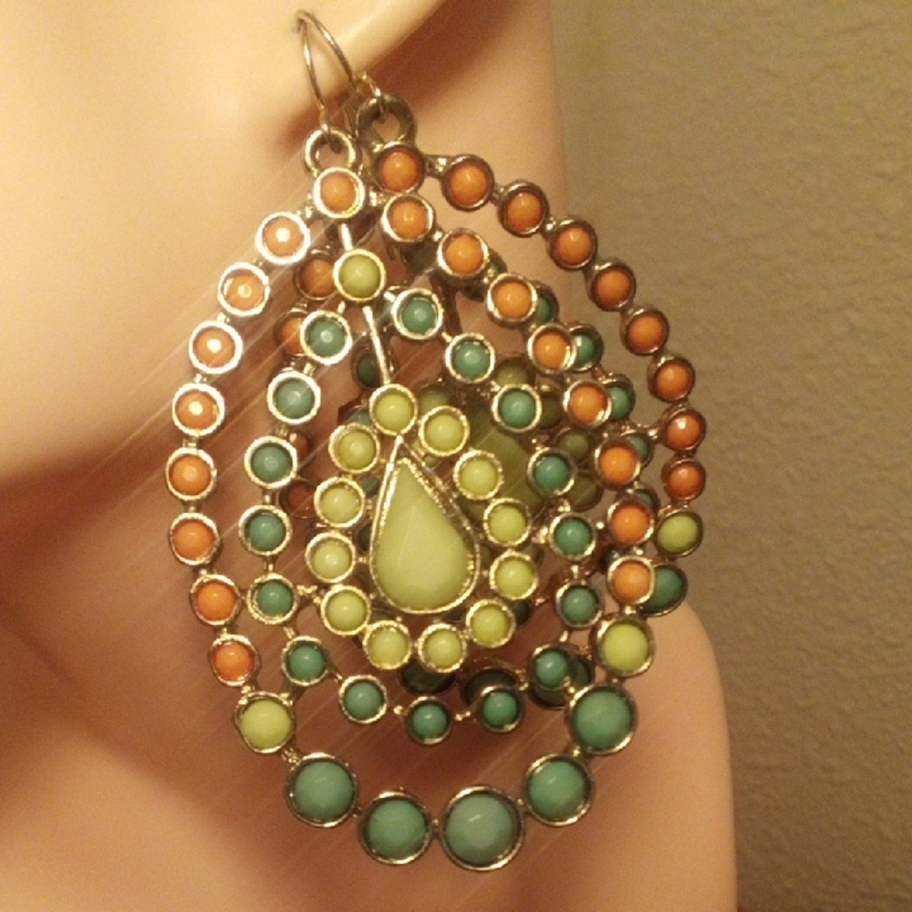 Multi-Color Teardrop Filigree Earrings - Unbranded - Picture 2 of 5